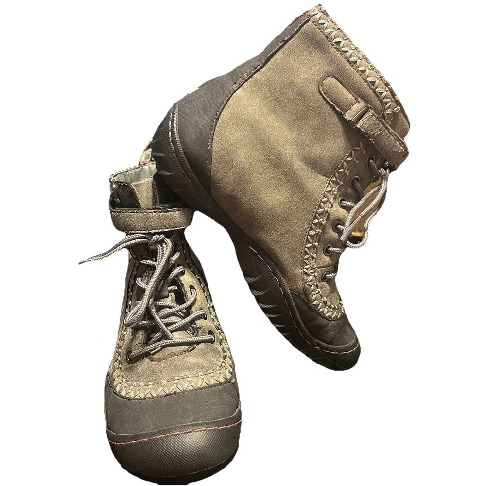 J-41 Gray Vegan Ankle Boots Jeep Engineered Traction Lace Up Women's Size 6M